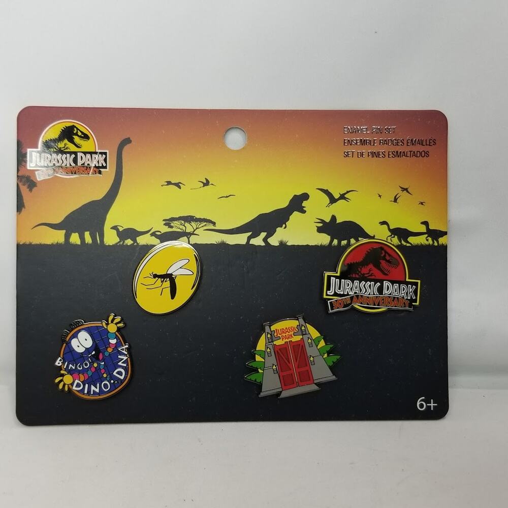 Loungefly Jurassic Park 30th Anniversary 4 Piece Metal Enamel Pin Set NWT